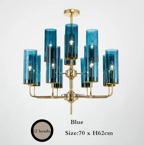 Modern Luxury Glass Chandelier with 6 - 15 Heads in Blue/Cognac - Julia M LifeStyles