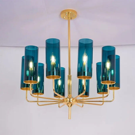 Modern Luxury Glass Chandelier with 6 - 15 Heads in Blue/Cognac - Julia M LifeStyles