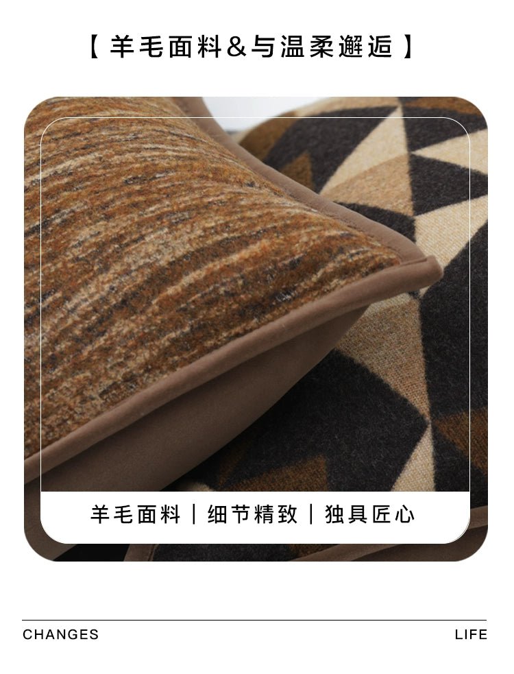 Modern Minimalist Brown Wool Blended Geometric Texture Living Room Sofa Cushion Cushion Model Room Backrest Square Pillow - Julia M LifeStyles