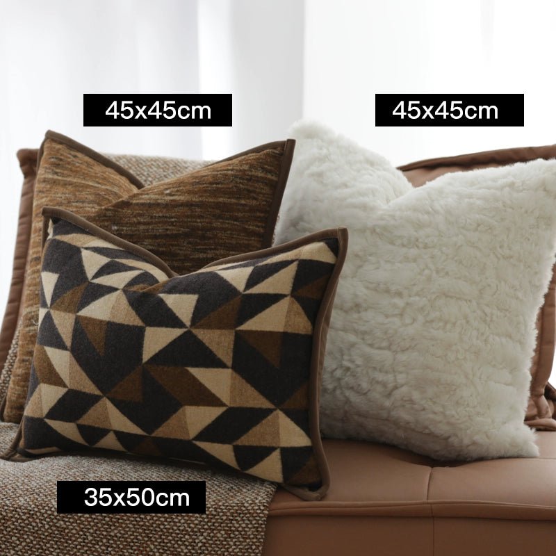 Modern Minimalist Brown Wool Blended Geometric Texture Living Room Sofa Cushion Cushion Model Room Backrest Square Pillow - Julia M LifeStyles