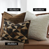 Modern Minimalist Brown Wool Blended Geometric Texture Living Room Sofa Cushion Cushion Model Room Backrest Square Pillow - Julia M LifeStyles