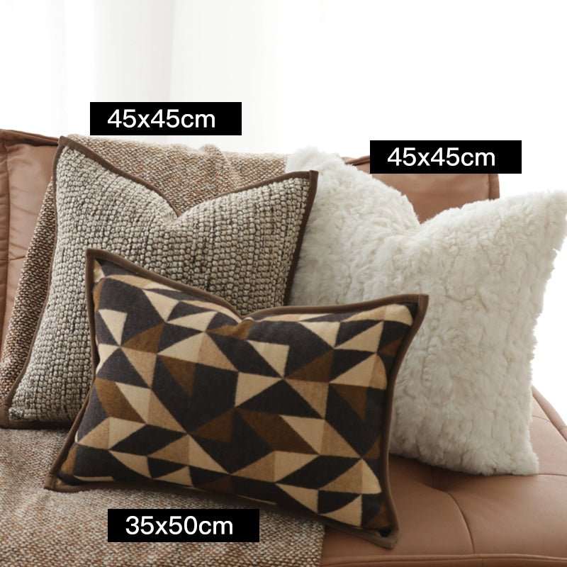 Modern Minimalist Brown Wool Blended Geometric Texture Living Room Sofa Cushion Cushion Model Room Backrest Square Pillow - Julia M LifeStyles