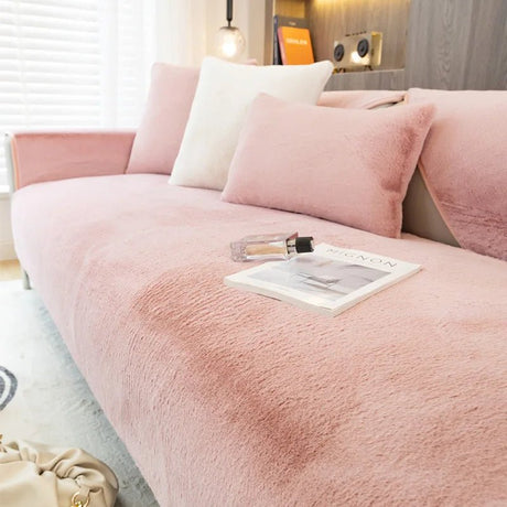 Modern Solid Color Winter Thicken Rabbit Fluff Sofa Towel Plush Soft Smooth Sofa Covers for Living Room Anti - slip Couch Cover - Julia M LifeStyles