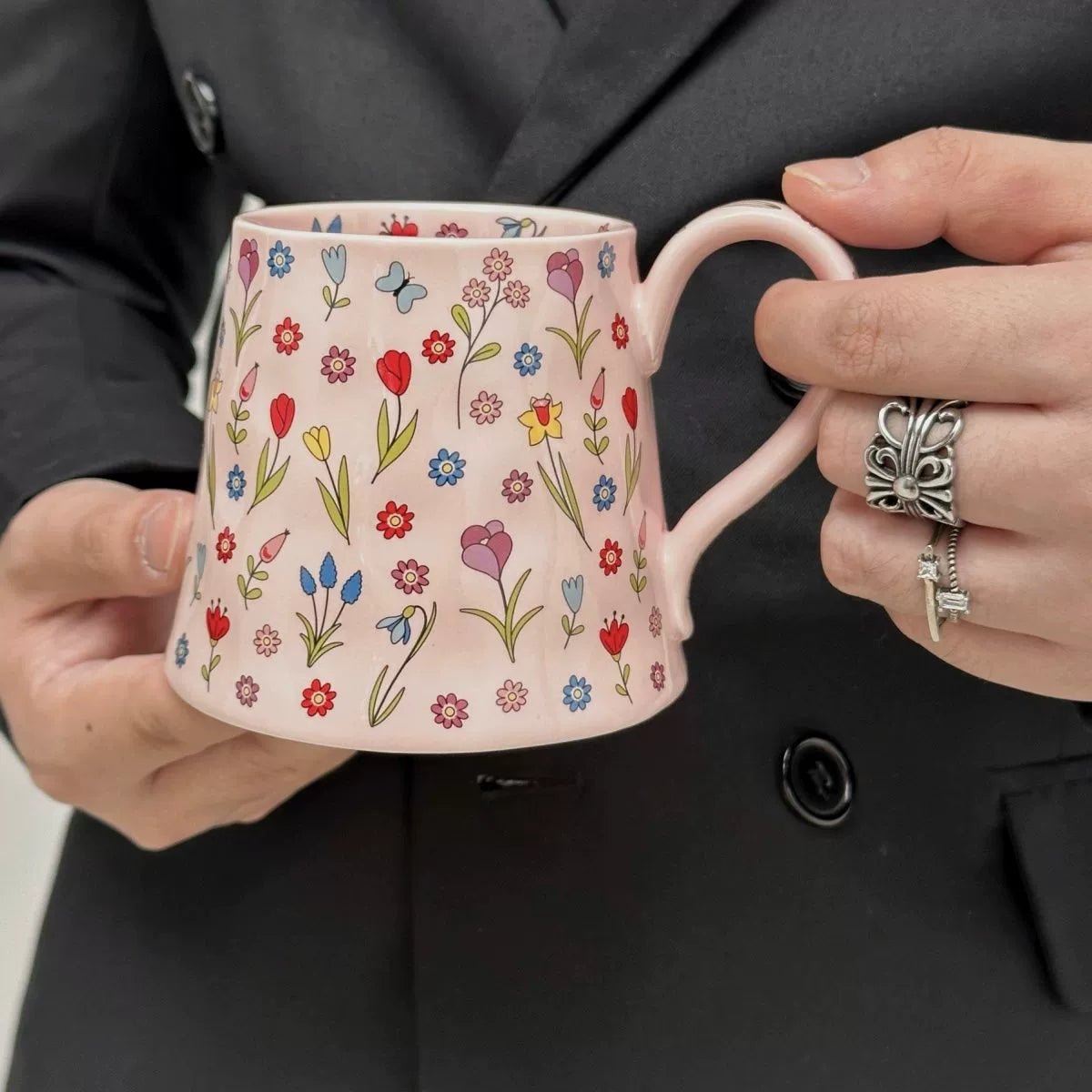 Mug Good-looking Ceramic Water Cup with Hand Gift Breakfast Cup Coffee Cup Girl Pink Dream Flowers with Gift Box - Julia M LifeStyles