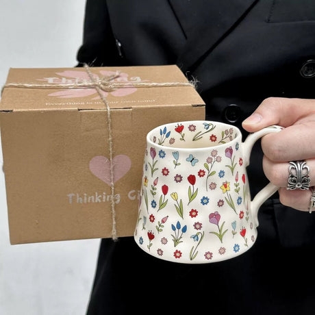 Mug Good-looking Ceramic Water Cup with Hand Gift Breakfast Cup Coffee Cup Girl Pink Dream Flowers with Gift Box - Julia M LifeStyles