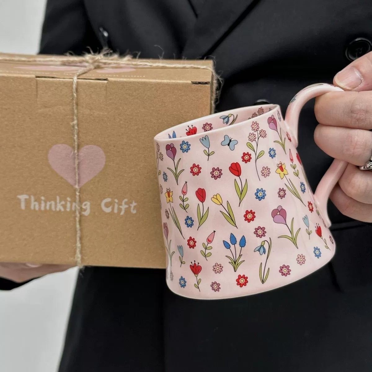 Mug Good-looking Ceramic Water Cup with Hand Gift Breakfast Cup Coffee Cup Girl Pink Dream Flowers with Gift Box - Julia M LifeStyles