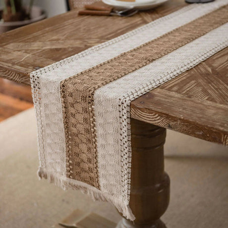 Natural Cotton Burlap Runner - Bohemian Style with Tassels - Julia M LifeStyles