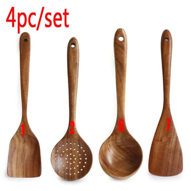 Natural Teak Wood Kitchen Utensil Set - Julia M LifeStyles