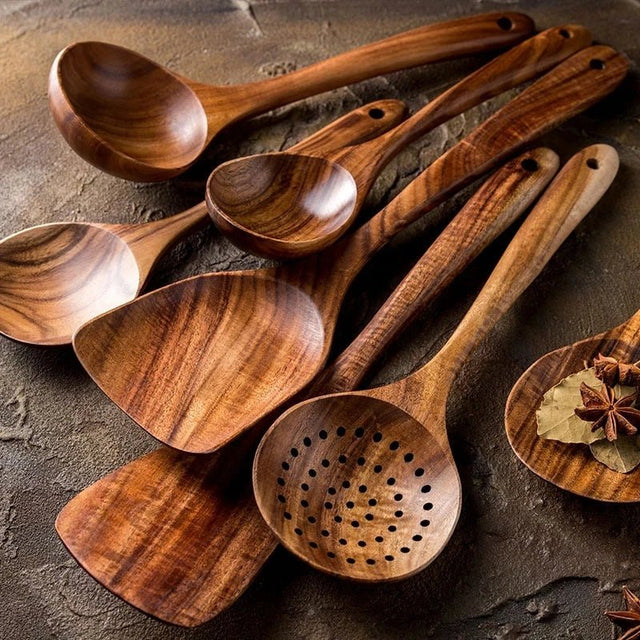 Natural Teak Wood Kitchen Utensil Set - Julia M LifeStyles