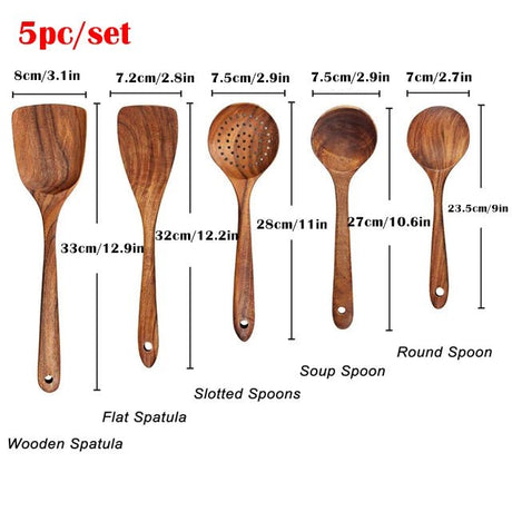 Natural Teak Wood Kitchen Utensil Set - Julia M LifeStyles