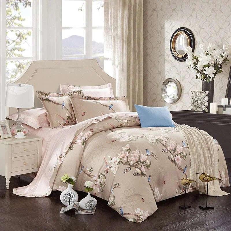 Nature's Serenade 100% Cotton Floral and Avian Symphony Bedding Set - Julia M LifeStyles