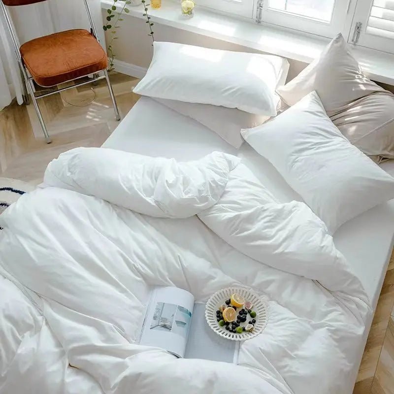 New Hotel White Duvet Cover Queen King Size Quilt Covers Four Seasons Simple Bedding Soft Skin-friendly Bedclothes Double Single - Julia M LifeStyles