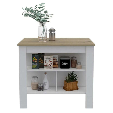 New White Painted Kitchen Island, Wood Tabletop - Julia M LifeStyles