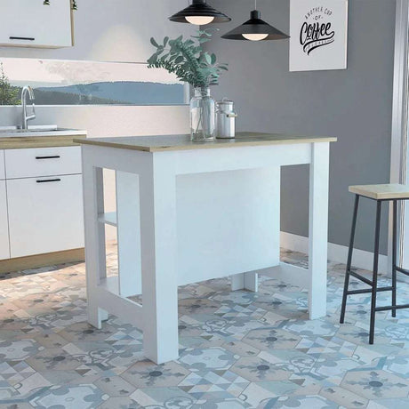 New White Painted Kitchen Island, Wood Tabletop - Julia M LifeStyles