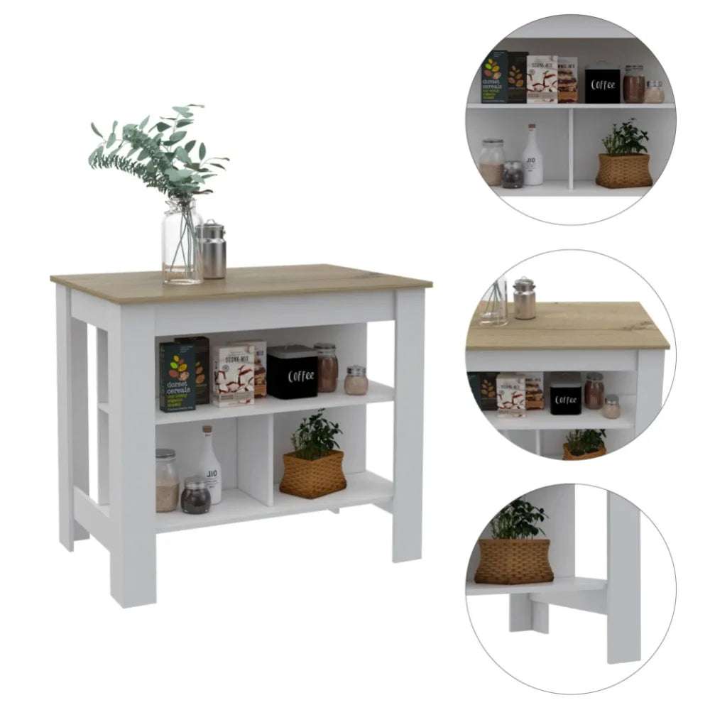 New White Painted Kitchen Island, Wood Tabletop - Julia M LifeStyles