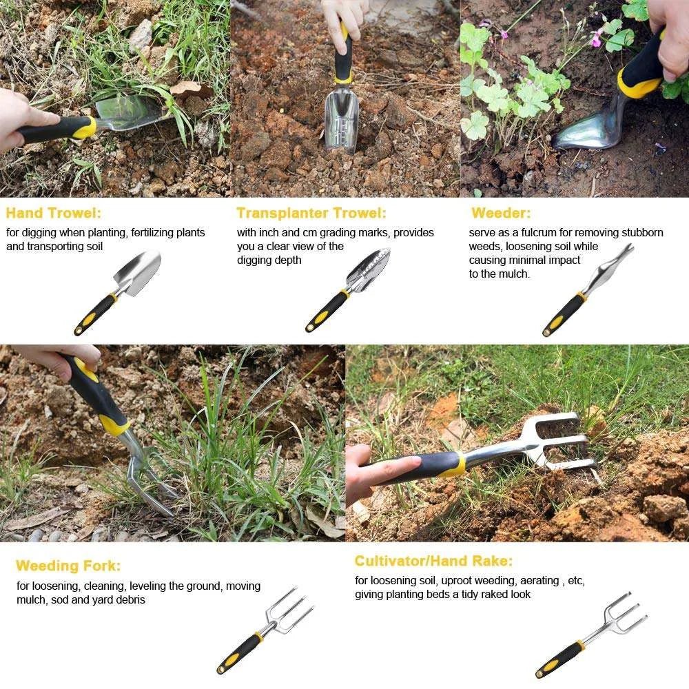 Ninth World Ergonomic Garden Tool Set: Hand Trowel, Rake, Cultivator, Weeder - Julia M LifeStyles