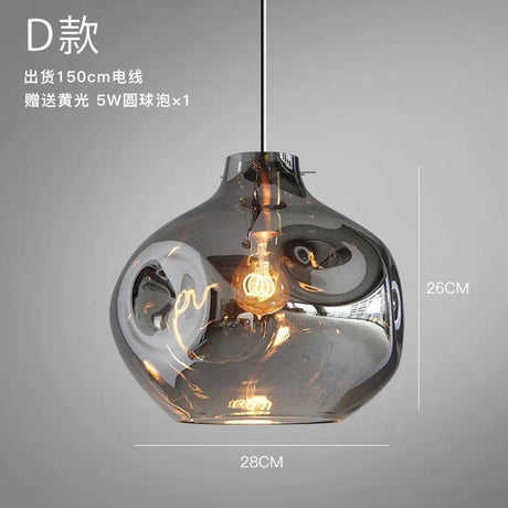 Nordic Designer Individual Smoke Gray Glass Pendant Lights LED E27 Modern Hanging Lamp Art Decor - Julia M LifeStyles