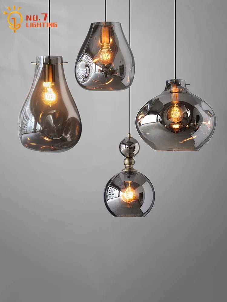 Nordic Designer Individual Smoke Gray Glass Pendant Lights LED E27 Modern Hanging Lamp Art Decor - Julia M LifeStyles