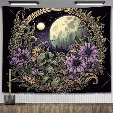 Nordic Flower Tarot Tapestry - Moon Phase Wall Hanging Decor - Julia M LifeStyles