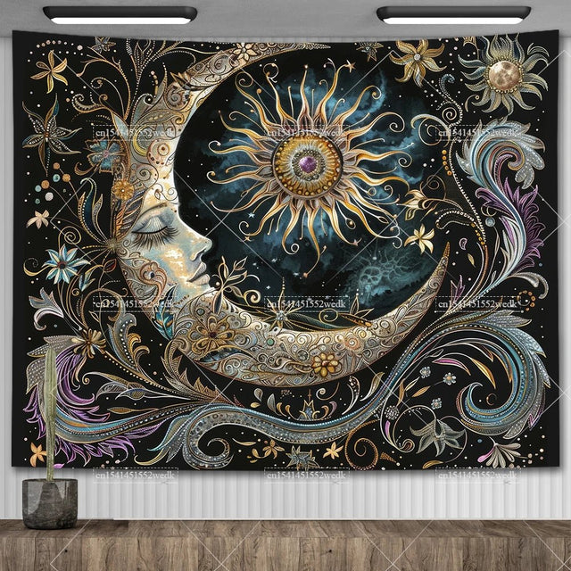 Nordic Flower Tarot Tapestry - Moon Phase Wall Hanging Decor - Julia M LifeStyles