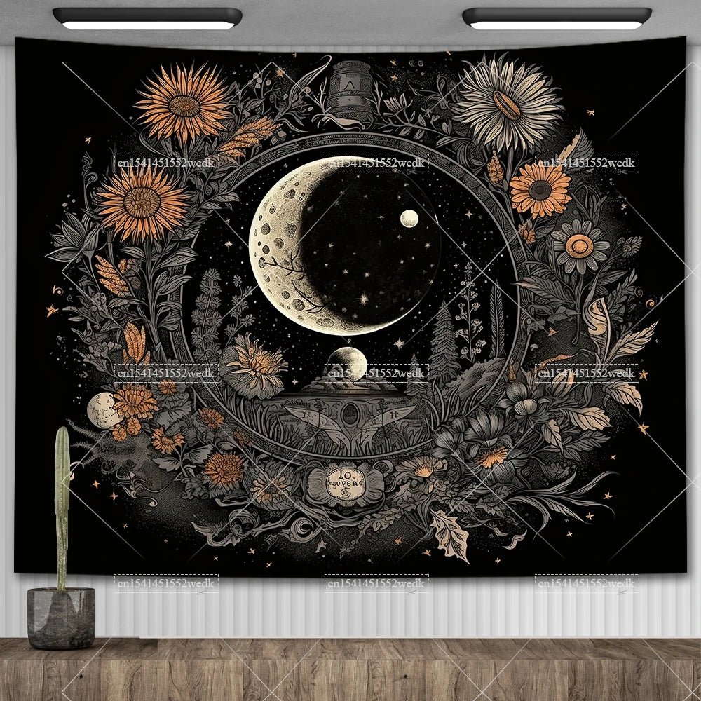 Nordic Flower Tarot Tapestry - Moon Phase Wall Hanging Decor - Julia M LifeStyles