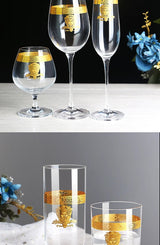 Nordic Gold Edge Crystal Goblet Wine Glass Light Luxury Clear Champagne Glass Brandy Whiskey Cup Wedding Party Drinkware Barware - Julia M LifeStyles