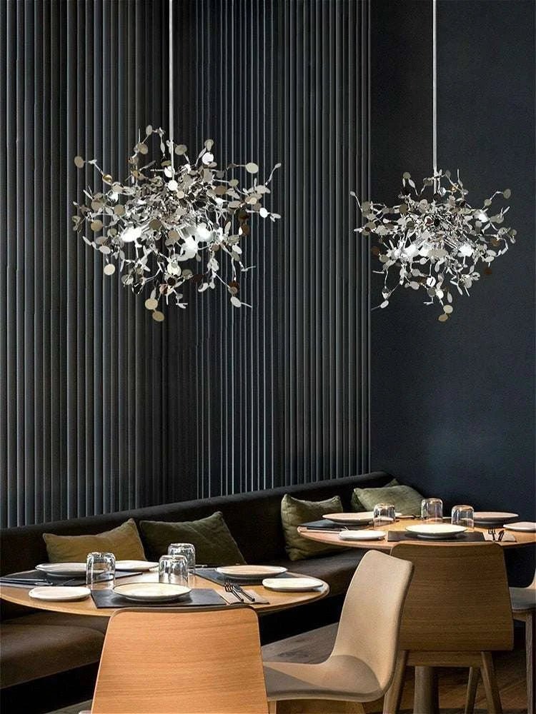 Nordic Modern Personality Stainless Steel Chrome Leaf LED Chandelier - Julia M LifeStyles