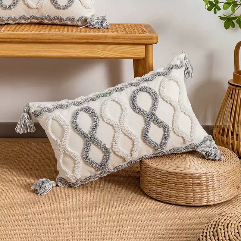 Nordic Simple Geometric Bohemian Style Gray White Tufted Pillow Sofa Cushion Lumbar Pillow Bedroom Bedside Model Room - Julia M LifeStyles