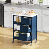 "Oak & White Kitchen Island Cart with Wheels & 3 Drawers" - Julia M LifeStyles