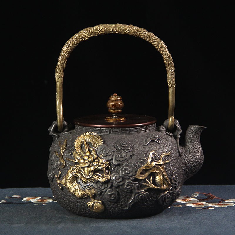 Opulent Dragon and Phoenix Gilt Iron Pot - Julia M LifeStyles