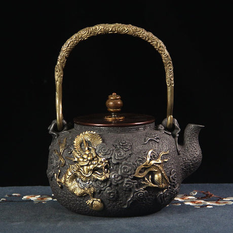 Opulent Dragon and Phoenix Gilt Iron Pot - Julia M LifeStyles