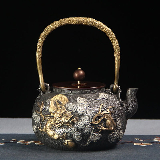 Opulent Dragon and Phoenix Gilt Iron Pot - Julia M LifeStyles