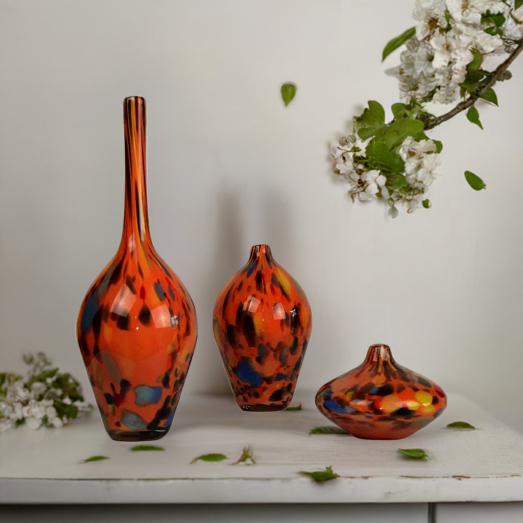 Orange Marbling Hand Blown Glass Vase - Unique Classic Style - Julia M LifeStyles