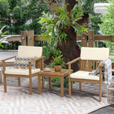 Patio Set 3 Piece Acacia Wood Outdoor Patio Furniture Set FSC Certified Bistro Table and Chairs with Cream White Cushions - Julia M LifeStyles