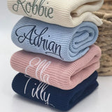 Personalized Name Baby Knitted Blanket Cotton 100x80cm Skin-friendly Warm Newborn Wraps Custom Baby Blanket for Winter - Julia M LifeStyles