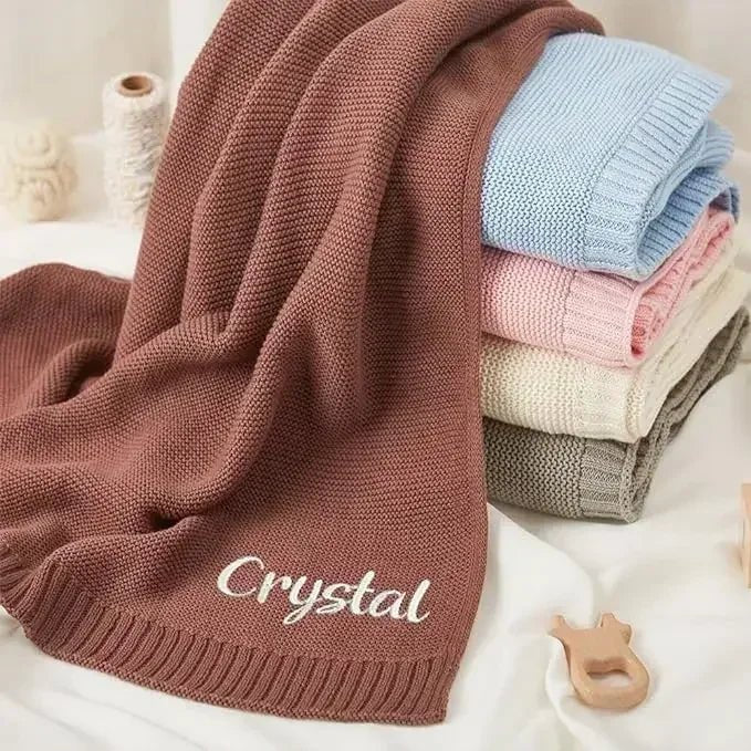 Personalized Name Baby Knitted Blanket Cotton 100x80cm Skin-friendly Warm Newborn Wraps Custom Baby Blanket for Winter - Julia M LifeStyles