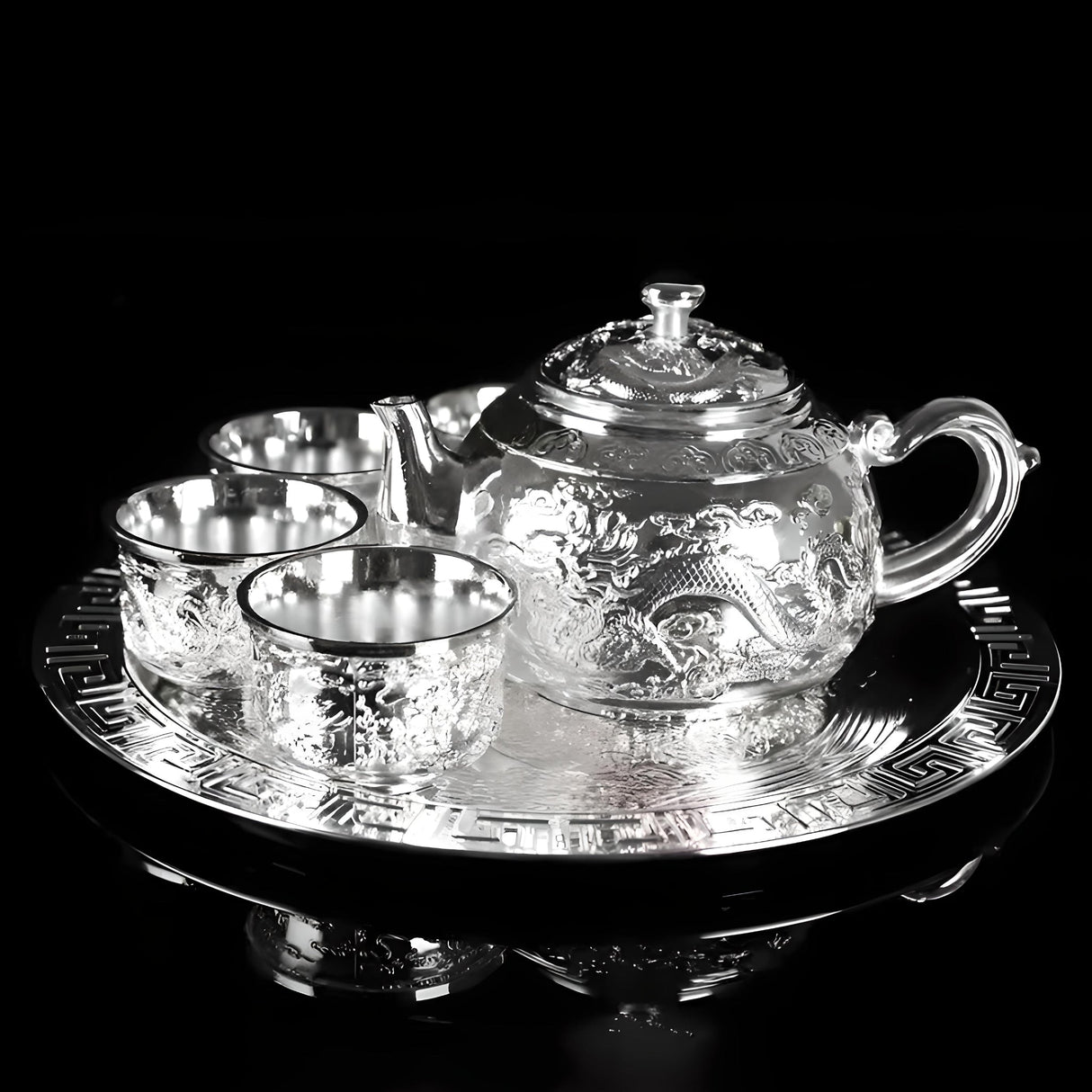 Pure Silver Dragon Phoenix Tea Set - Julia M LifeStyles