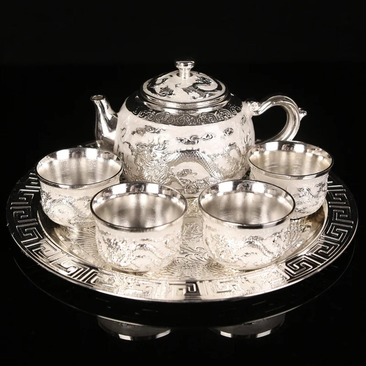 Pure Silver Dragon Phoenix Tea Set - Julia M LifeStyles