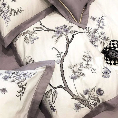 Purple Flower Embroidered Bedding Set - Julia M LifeStyles