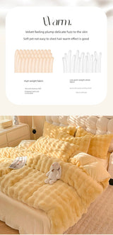 Rabbit Milk Fiber Four-Piece Set Winter Thicken Thermal Double-Sided with Velvet Flange Coral Fleece Bed Sheet Quilt Cover Three-Piece Set - Julia M LifeStyles