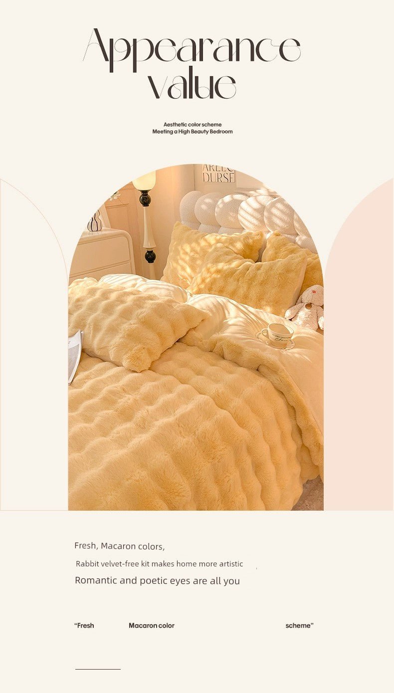 Rabbit Milk Fiber Four-Piece Set Winter Thicken Thermal Double-Sided with Velvet Flange Coral Fleece Bed Sheet Quilt Cover Three-Piece Set - Julia M LifeStyles