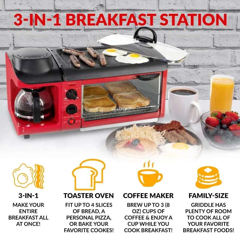 Retro 3 - in - 1 Breakfast Station - Red - Julia M LifeStyles