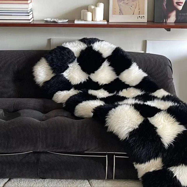 Retro Checkerboard Fluffy Fur Rug - Julia M LifeStyles