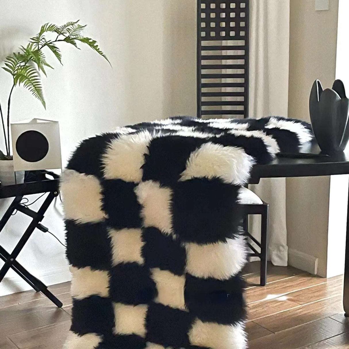 Retro Checkerboard Fluffy Fur Rug - Julia M LifeStyles