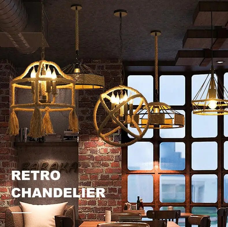 Retro Hemp Rope E27 Industrial Style LED Pendant Light - Julia M LifeStyles