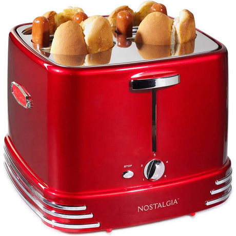 Retro Red Pop - Up Hot Dog Toaster: Toasts 4 Links and 4 Buns with Mini Tongs - Julia M LifeStyles