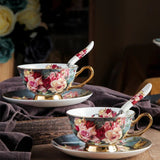 Retro Rose Euro Bone China Tea Cup & Saucer Set with Heart Plate - Julia M LifeStyles