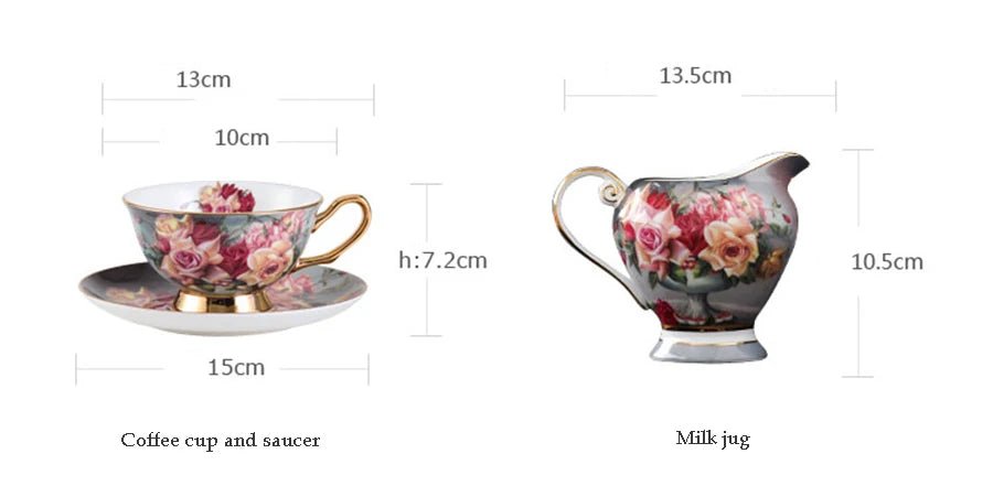 Retro Rose Coffee Cup Saucer Set Euro Bone China Luxury Ceramic Tea Cups English Gold Delicate Heart Plate Black Tea Drinkware - Julia M LifeStyles