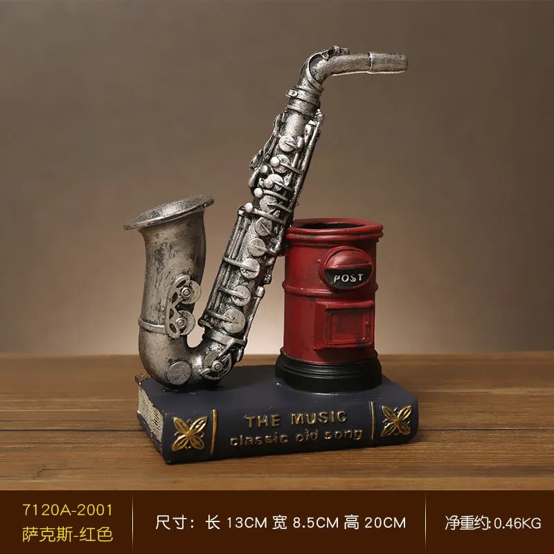 Retro Saxophone Violin Resin Pen Holder - Desk & Home Decor - Julia M LifeStyles