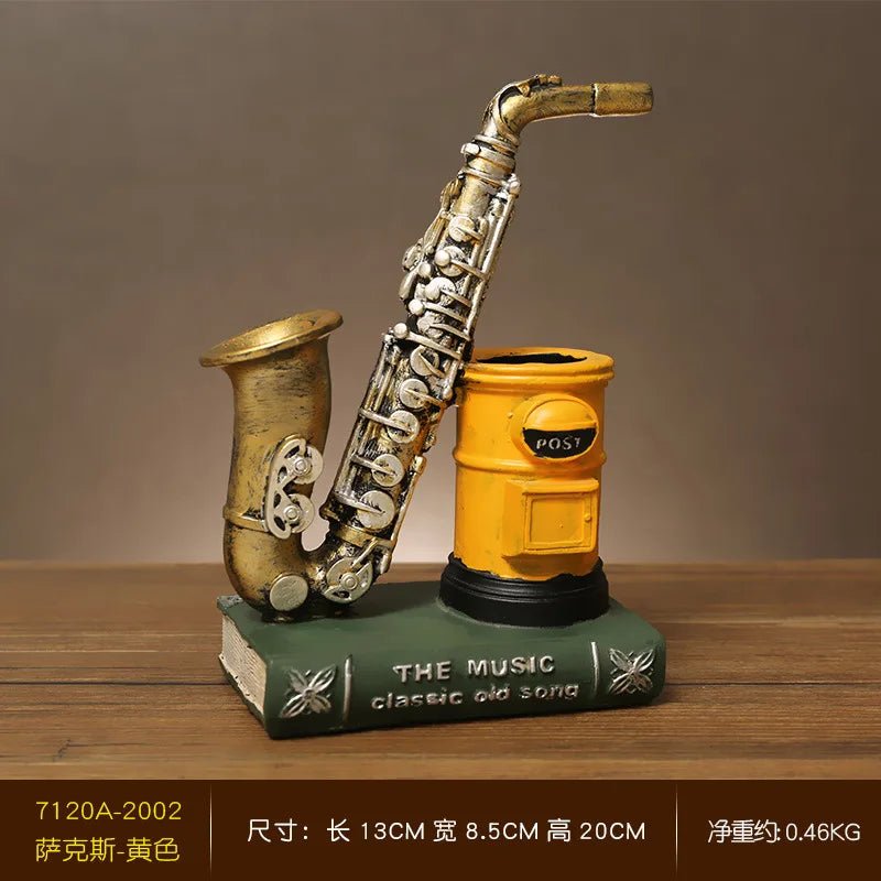 Retro Saxophone Violin Resin Pen Holder - Desk & Home Decor - Julia M LifeStyles